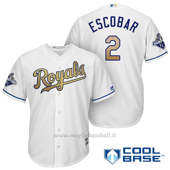 Maglia Baseball Uomo Kansas City Royals Campione 2 Alcides Escobar Coolbase Ors